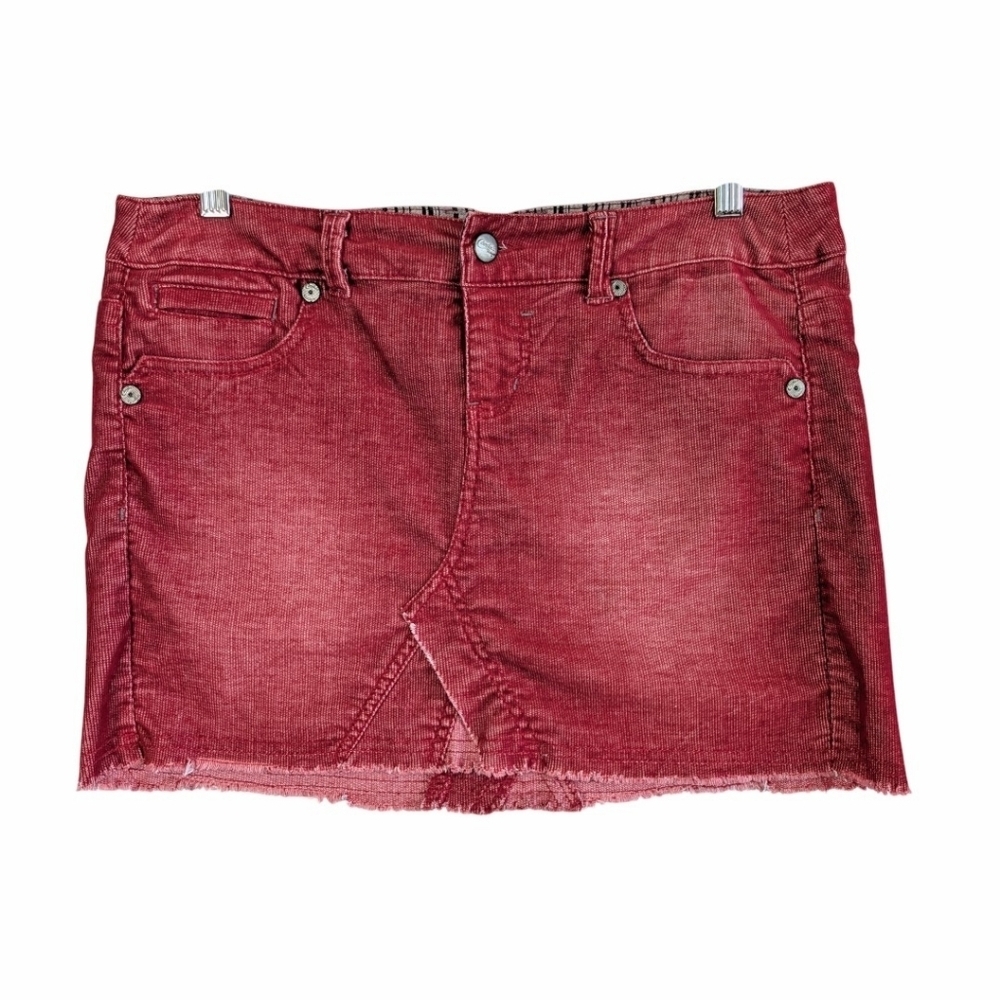 Candie's Red Corduroy Mini Skirt Y2K Distressed Size Jr 9